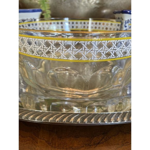 LARGE VINTAGE ARCOROC FRANCE ROUND SALAD FRUIT SERVING BOWL GOLD YELLOW CANE - Picture 2 of 7
